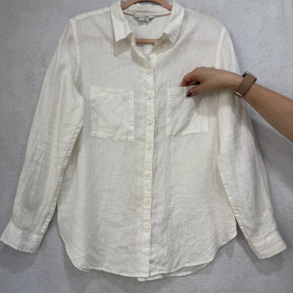 Boden Shirt Women Large White Button Front Long Sleeve 100% Linen Pockets - Picture 2 of 9